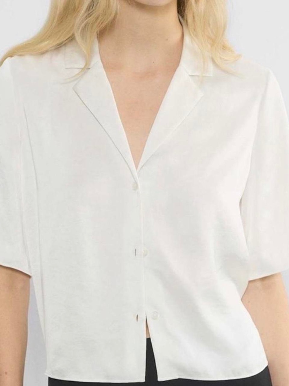 Aritzia Wilfred White Short-Sleeve Silk Button Down Blouse Top